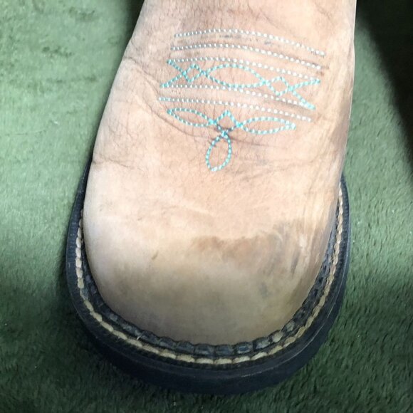 Ariat Womens Fatbaby Heritage Western Cowboy Boots 10B Suede Tan Blue Pull On - Picture 13 of 16